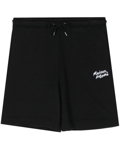 Maison Kitsuné Logo-embroidered Cotton Shorts - Black