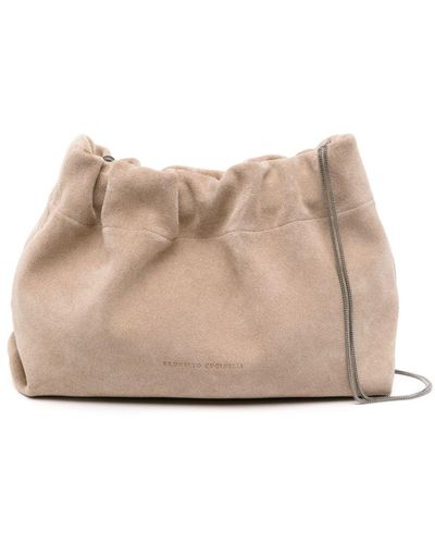 Brunello Cucinelli Suede Leather Shoulder Bag - Natural