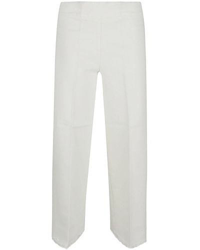 Avenue Montaigne Cropped Frayed Denim Pants - White