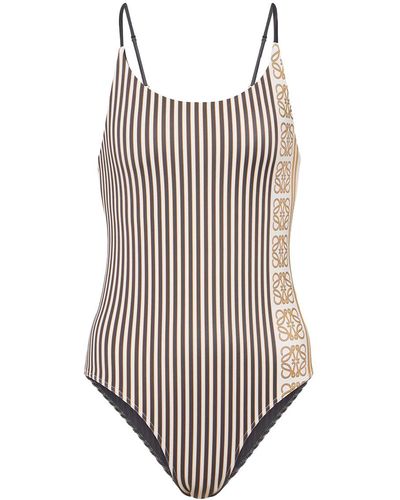 Loewe-Paulas Ibiza Logo Striped One-piece Swimsuit - Brown
