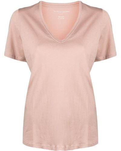 Majestic V-neck Cotton Blend T-shirt - Pink