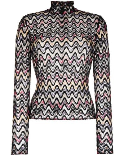 Missoni Zig Zag Pattern Wool Blend Turtleneck Sweater - Black