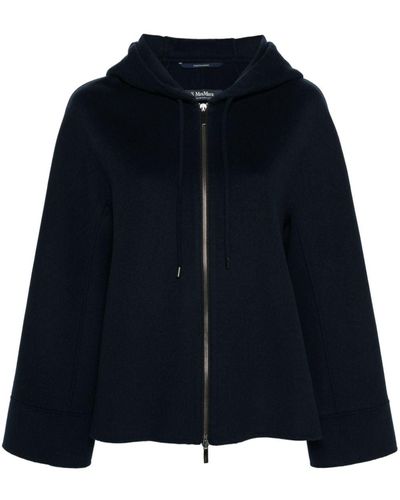 Max Mara Wool Zipped Hooded Jacket - Blue