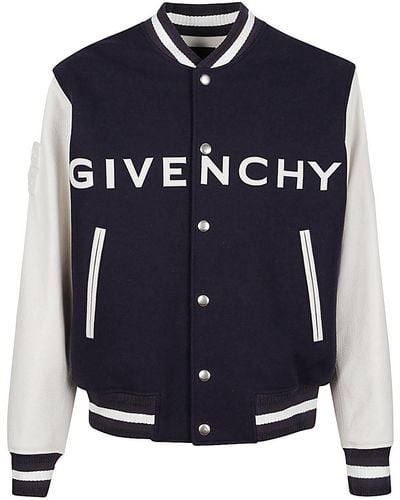 Givenchy Wool And Leather Varsity Jacket - Blue