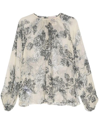Semicouture Floral-print Blouse - Gray