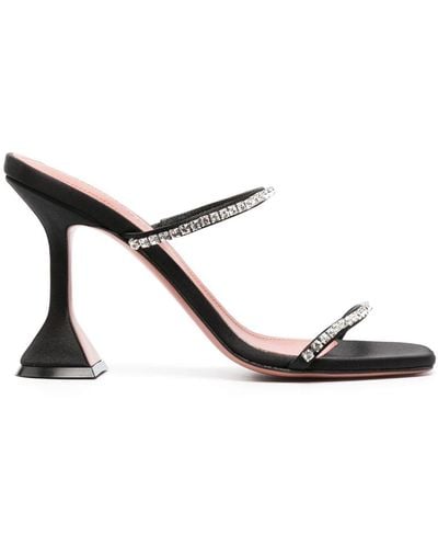 AMINA MUADDI Gilda Crystal-embellished Metallic-leather Heeled Sandals - Black
