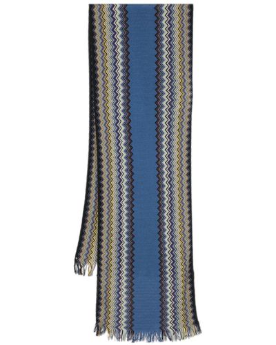 Missoni Fringed Zigzag-knit Scarf - Blue