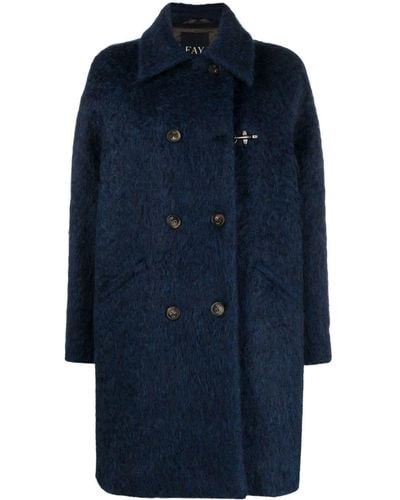 Fay Double-breasted Coat - Blue