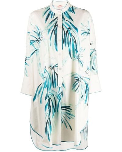 F.R.S For Restless Sleepers Leaf-print Cotton Shirt Dress - Blue