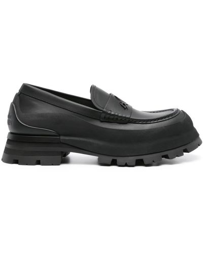 Alexander McQueen Seal Logo Leather Loafers - Black