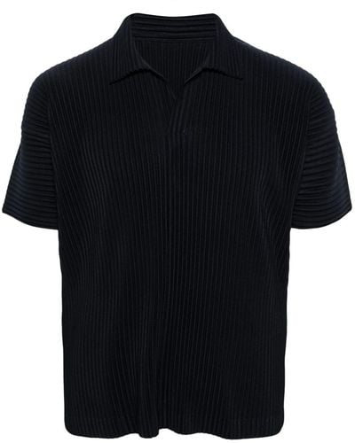 Issey Miyake Pleated Polo Shirt - Black