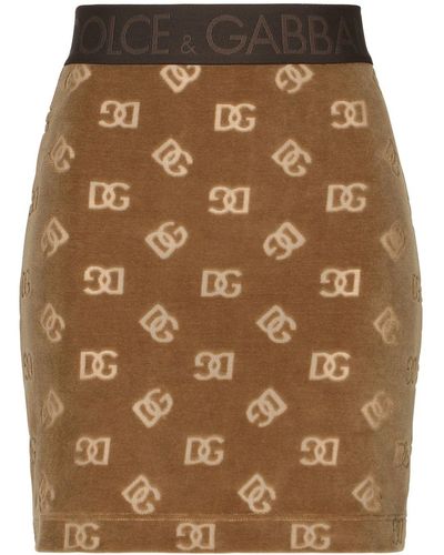 Dolce & Gabbana Allover Logo Cotton Mini Skirt - Brown