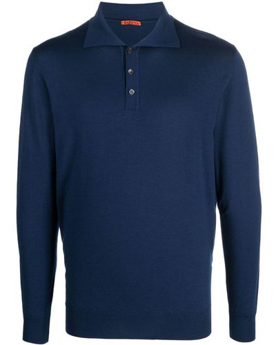 Barena Spread-collar Merino-wool Polo Shirt - Blue