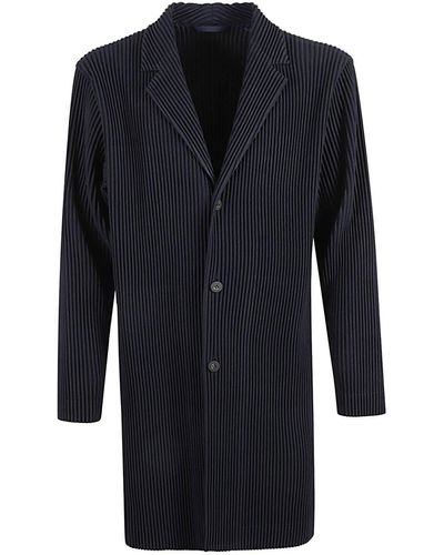 Homme Plissé Issey Miyake Pleated Single-breasted Coat - Blue
