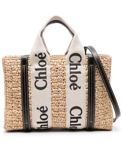 Chloé Woody Small Tote With Strap - Natural