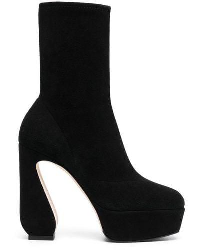 SI ROSSI Stretch Suede Heel Ankle Boots - Black
