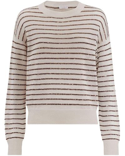 Brunello Cucinelli Striped Cotton Sweater - Natural