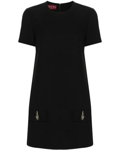 Gucci Tiger Head Detail Mini Dress - Black