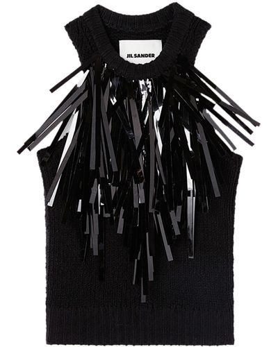 Jil Sander Fringe-trim Knitted Top - Black