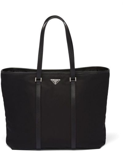 Prada Re-nylon Leather And Recycled-nylon Tote Bag - Black