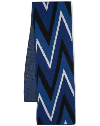 Saint Laurent Zigzag-embroidered Knitted Scarf - Blue