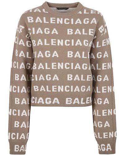 Balenciaga Pull crop in lana con logo - Marrone