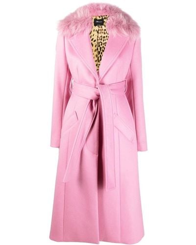 Blumarine Wool Long Belted Coat - Pink