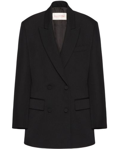 Valentino Wool Double-breasted Blazer Jacket - Black