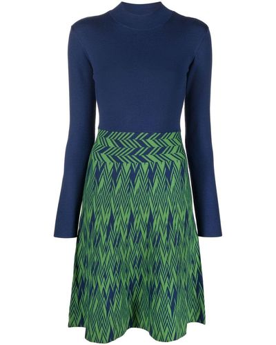 Emporio Armani Chevron Print Mock-neck Knitted Dress - Blue