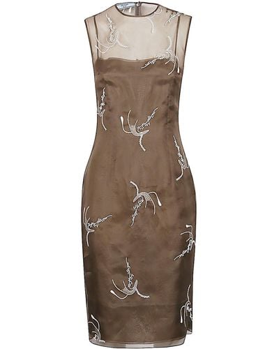 Prada Embroidered Silk Dress - Brown