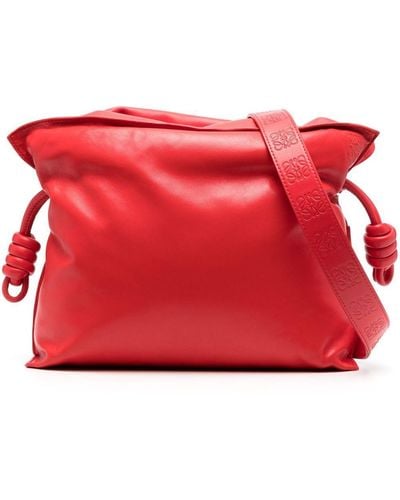Loewe Embossed-Logo Leather Shoulder Bag - Red