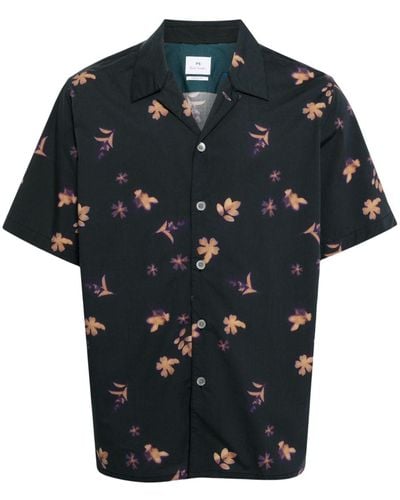 Paul Smith Floral-print Cotton Shirt - Black