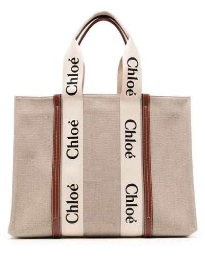 Chloé Woody Medium Cotton-canvas Tote Bag - Natural