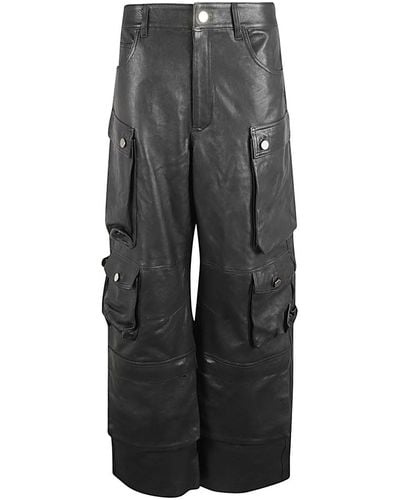 Fermas.club Leather Cargo Pants - Gray