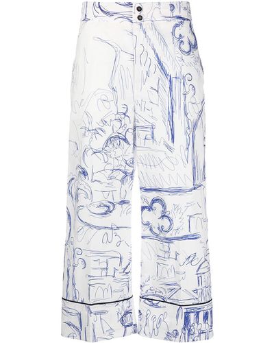 Erika Cavallini Semi Couture Sketch-print Cropped Pants - Multicolour