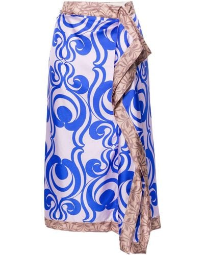 Dries Van Noten Printed Silk Midi Skirt - Blue