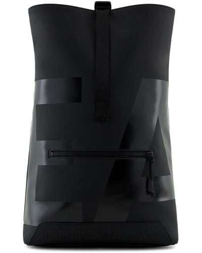 Emporio Armani Logo Leather Backpack - Black