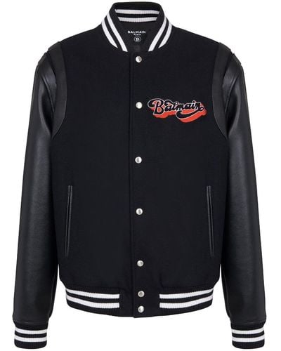 Balmain Bomber Jacket In Wool And Leather - Multicolor