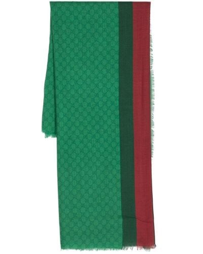 Gucci GG And Web Wool Scarf - Green