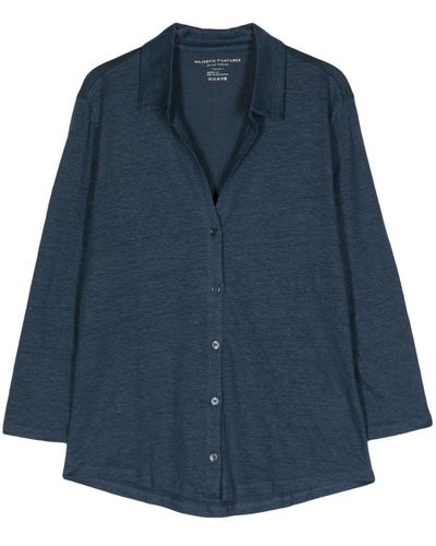 Majestic 3/4 Sleeve Linen Shirt - Blue