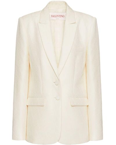 Valentino Toile Iconographe Wool And Silk Blend Blazer Jacket - Natural