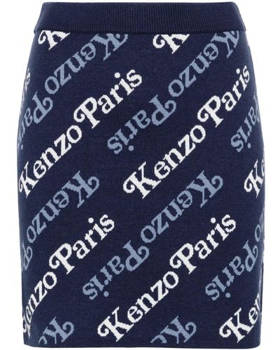Kenzo By Verdy Allover Logo Wool Blend Skirt - Blue