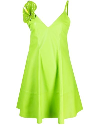 Loewe Nappa Short Dress With Anthurium Brooch - Green