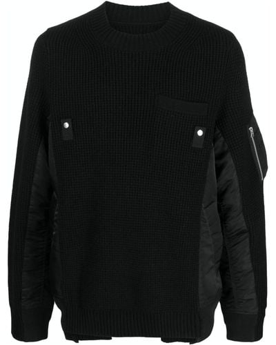 Sacai Panelled-design Crew-neck Sweater - Black