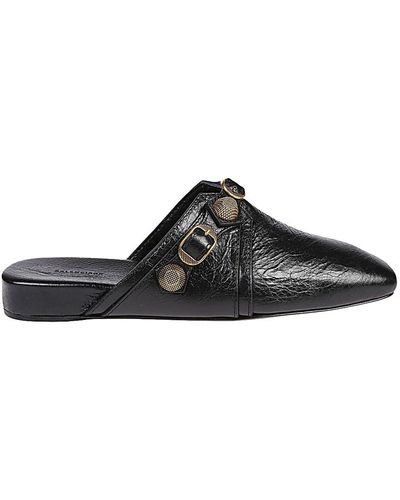 Balenciaga Squared Toe Leather Sandals - Black