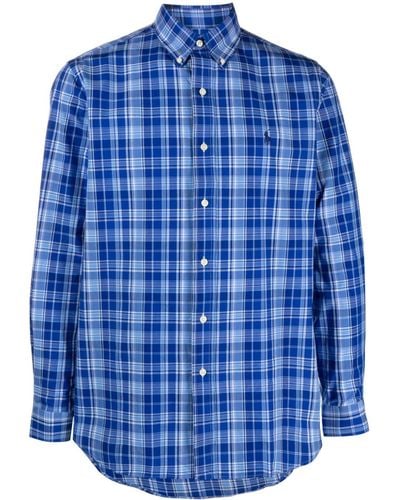 Polo Ralph Lauren Embroidered-logo Checked Shirt - Blue