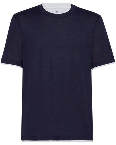 Brunello Cucinelli T-shirt con design a strati - Blu