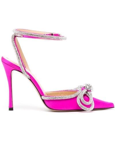 Mach & Mach Double Bow 110mm Crystal-embellished Court Shoes - Pink