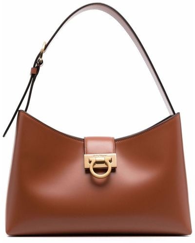 Ferragamo Trifolio Leather Shoulder Bag - Brown