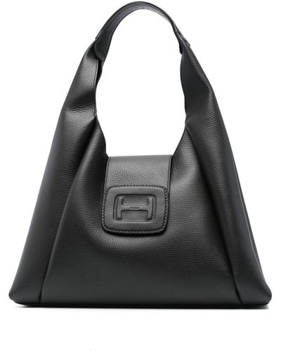 Hogan H-Bag Hobo Medium Leather Shoulder Bag - Black